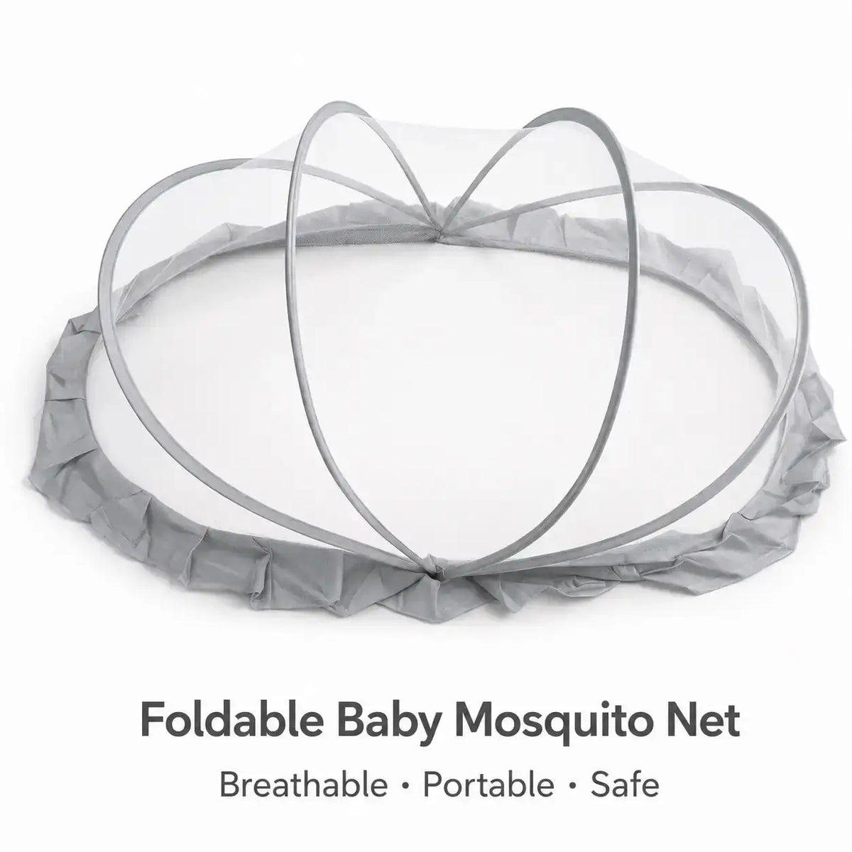 Grey Foldable Baby Mosquito Net with Strong Flexible Frame and Breathable Mesh Cover