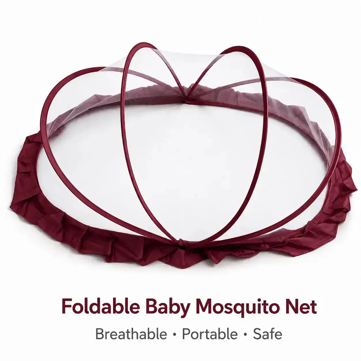 Maroon Foldable Baby Mosquito Net with Breathable Mesh and Lightweight Portable Design