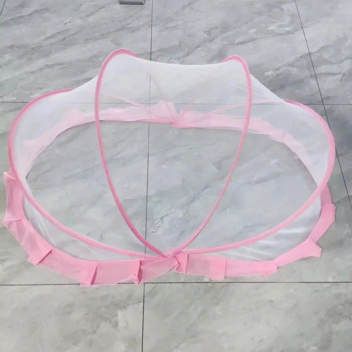 Pink Foldable Baby Mosquito Net with Breathable Mesh and Protective Frame for Newborns and Infants