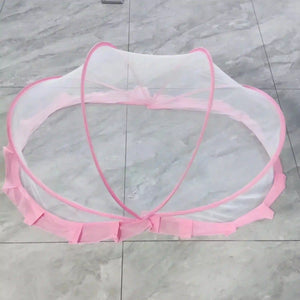 Pink Foldable Baby Mosquito Net with Breathable Mesh and Protective Frame for Newborns and Infants