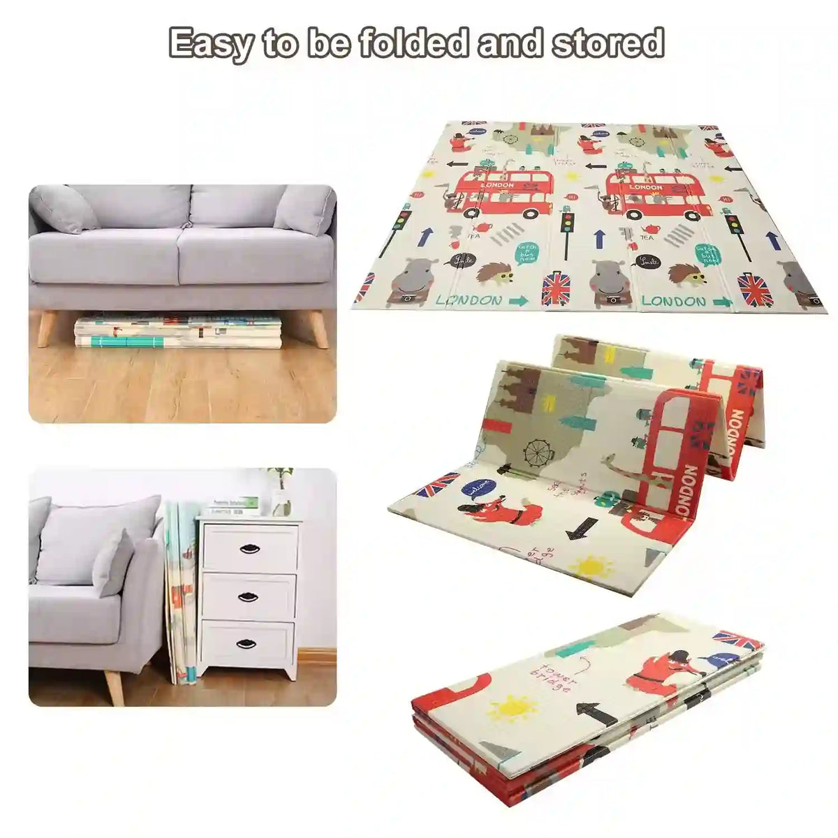 Medium foldable baby play mat showing reversible printed design options