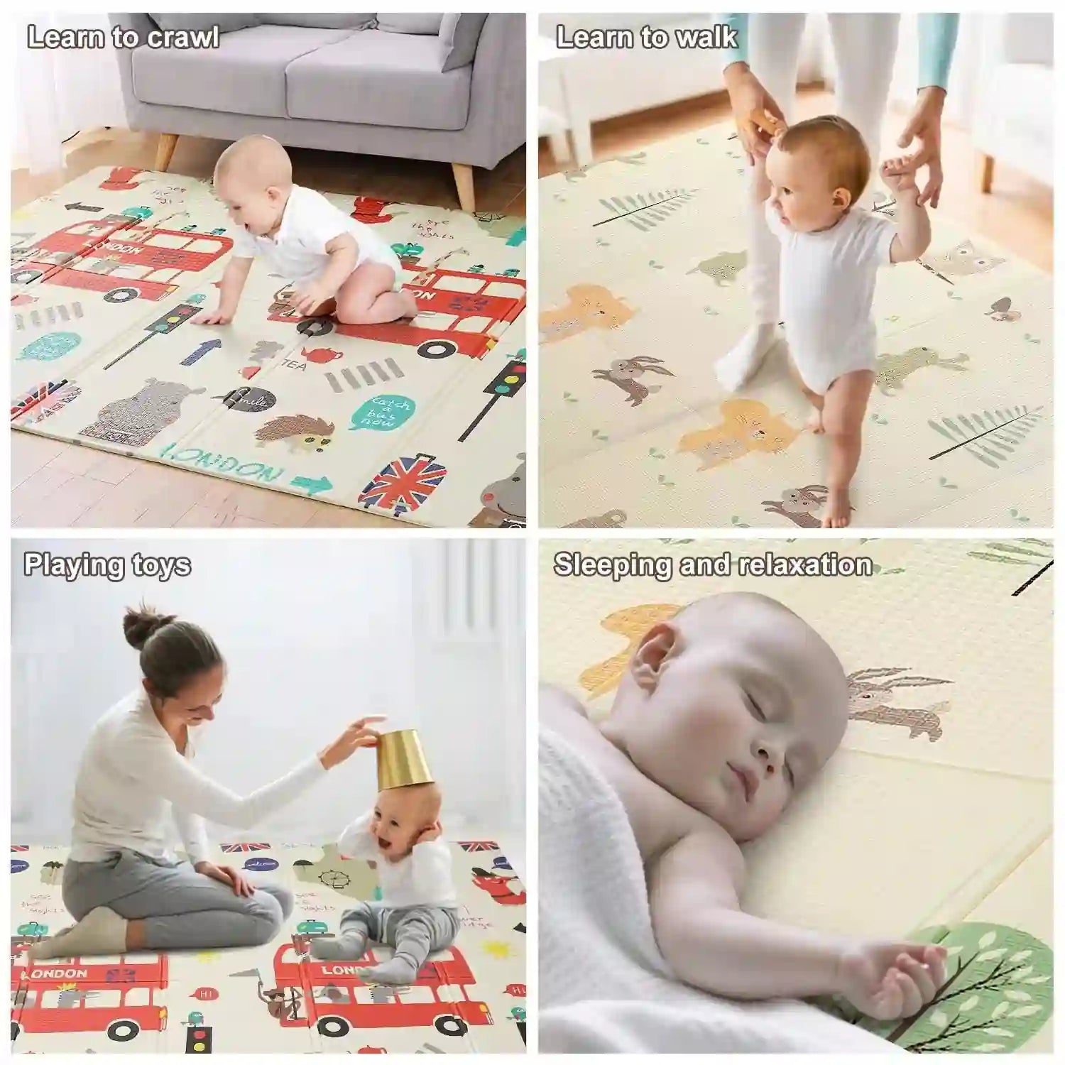 Waterproof baby play mat used for sitting, crawling and early learning