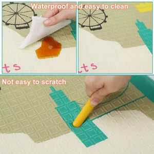 Waterproof baby play mat easy-clean surface being wiped