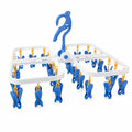 Foldable clothes drying hanger with multiple blue clips