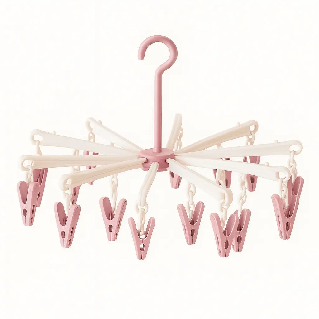 Baby Foldable Clothes Dryer Hanger with 20 Clips – Pink