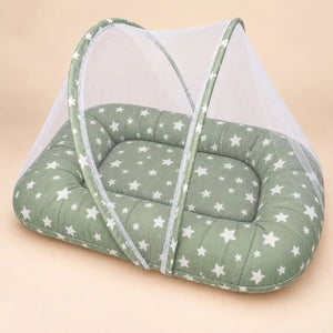 Baby Carry Nest with Mosquito Net Sage Green Star Print