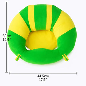 Green plush baby sitting chair with product size details