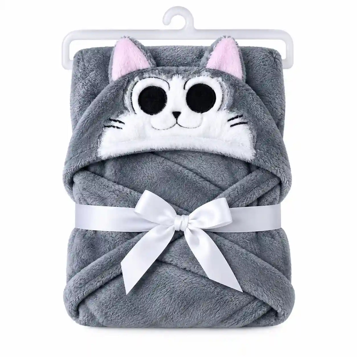 Grey cat hooded baby wrap blanket with hanger