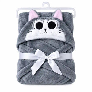 Grey cat hooded baby wrap blanket with hanger