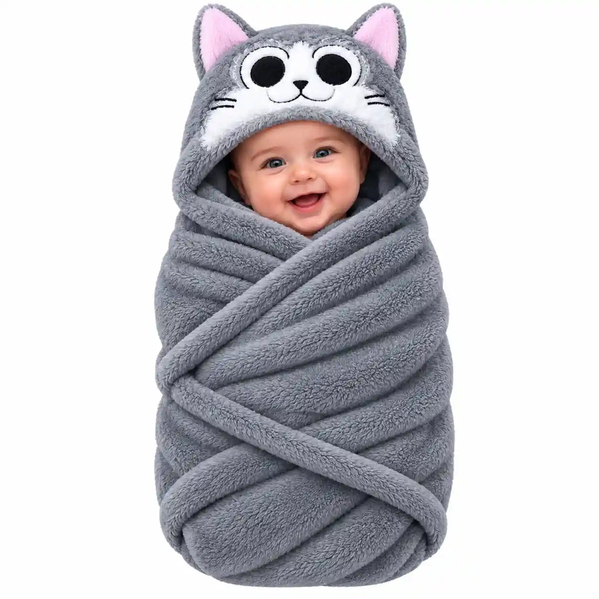 Grey cat hooded baby wrap blanket for newborn baby