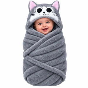 Grey cat hooded baby wrap blanket for newborn baby