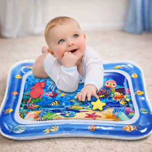 Baby Using Water Play Mat for Tummy Time Sensory Play and Early Motor Skill Development
