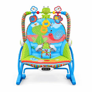Joyous adjustable baby rocker 68110 front view with safety belt and toy bar