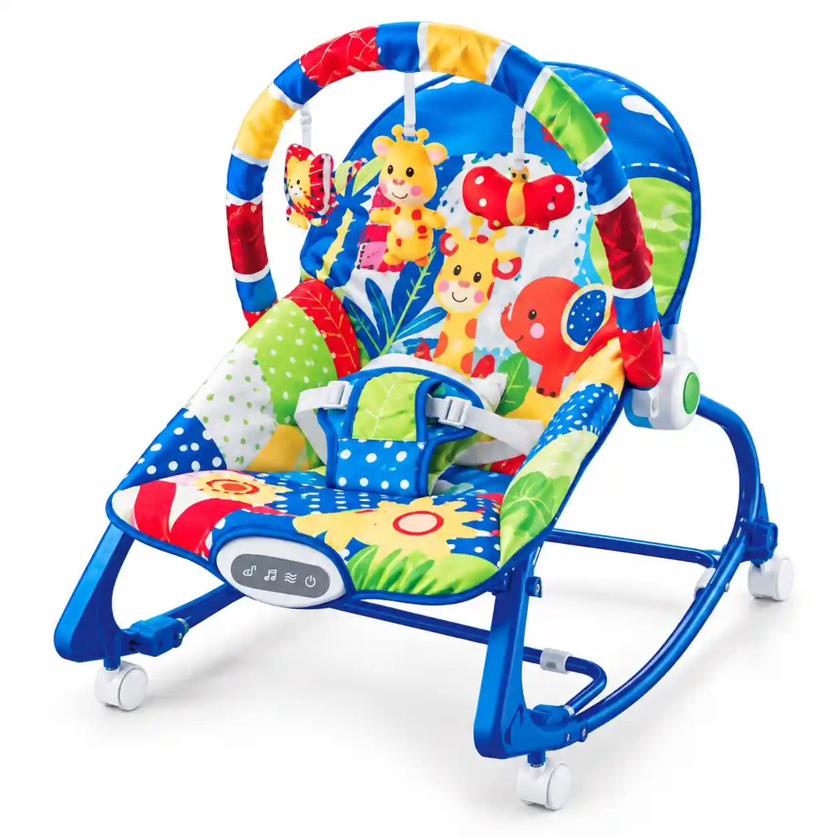 Joyous convertible baby rocker 6922 angled view with toy bar and safety harness