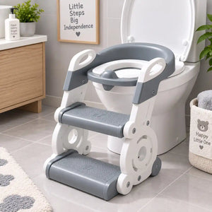Kids ladder potty training seat grey and white for toilet training