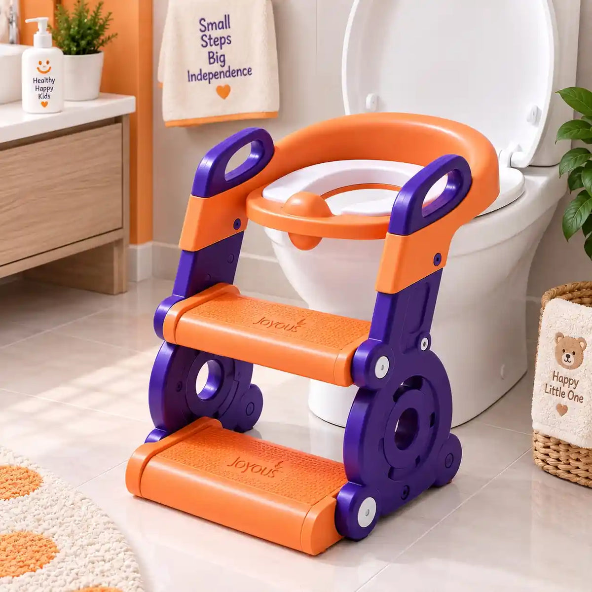 Kids ladder potty training seat orange and purple with steps and handles