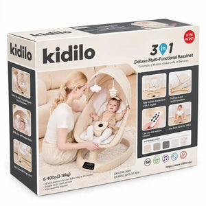 Kidilo RC-001 3-in-1 electric baby swing and bassinet retail box
