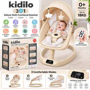 Kidilo RC-001 3-in-1 baby swing features, reclining modes, remote control and touch panel