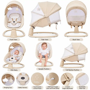 Kidilo RC003 baby bassinet front side back and full recline positions with mesh canopy