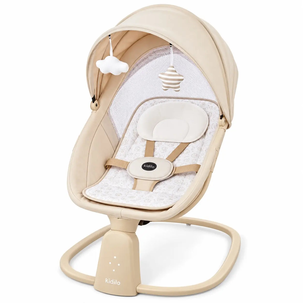 Kidilo RC003 3-in-1 baby bassinet and electric swing with canopy and safety harness