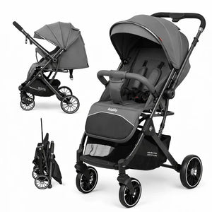 Kidilo 535 Baby Stroller in Grey with Adjustable Sit and Lie Position and Compact Fold