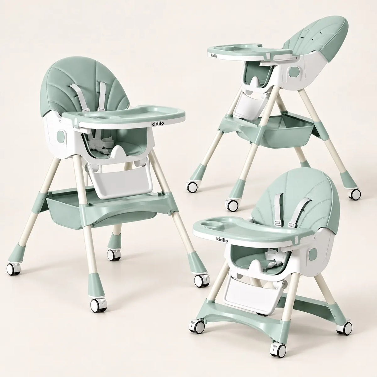 Kidilo 8131 Mint Green Adjustable Baby Feeding Chair with Removable Tray