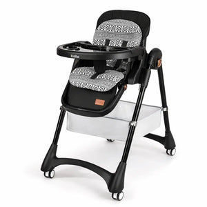 Kidilo KD3-3 Foldable Baby High Chair in Black with Safety Harness and Feeding Tray
