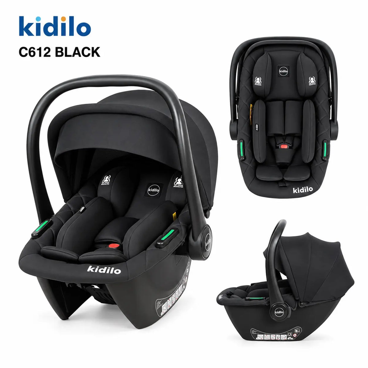 Kidilo C612 Black Baby Carry Cot and Car Seat Multiple Views