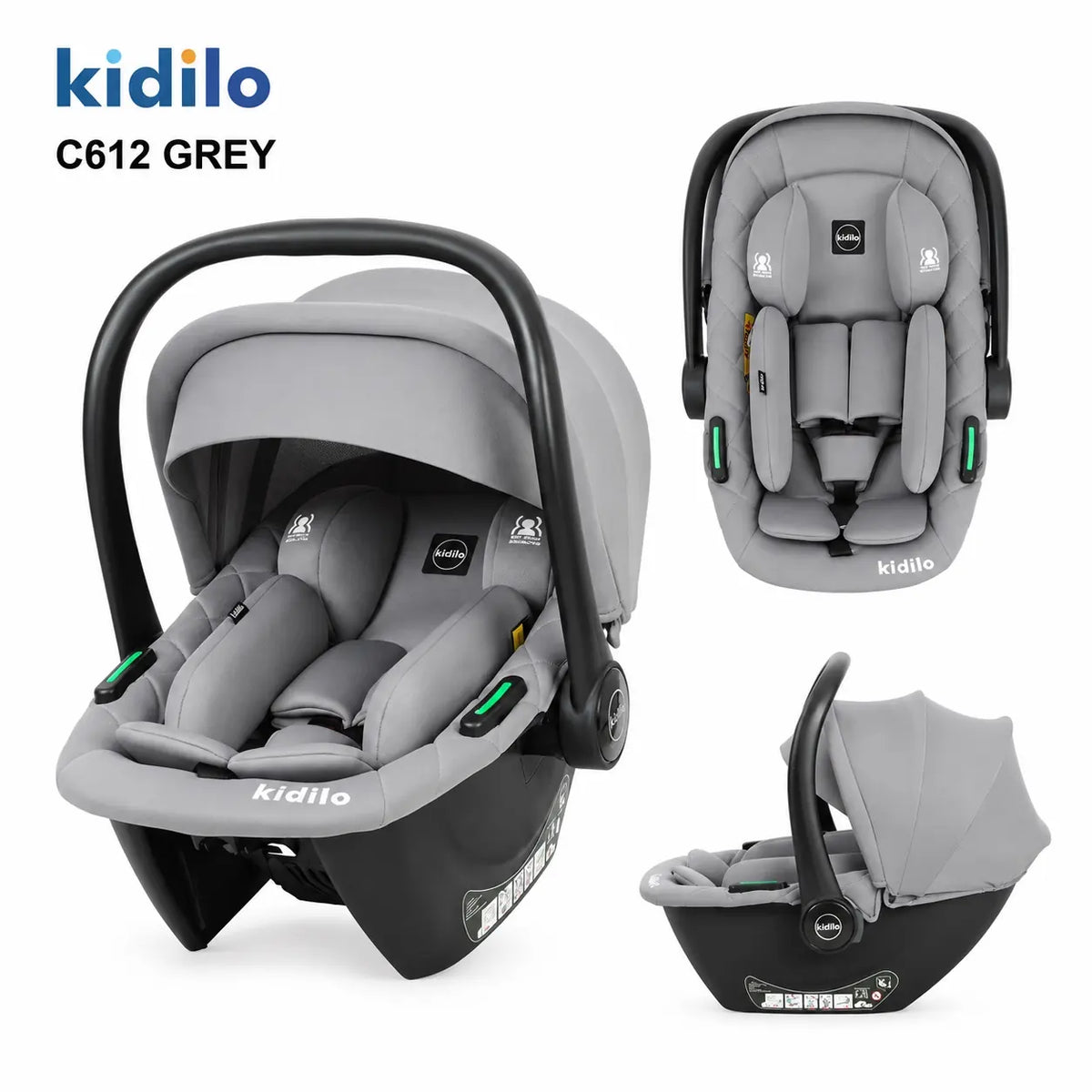 Kidilo C612 Grey Baby Carry Cot and Infant Car Seat Multiple Views