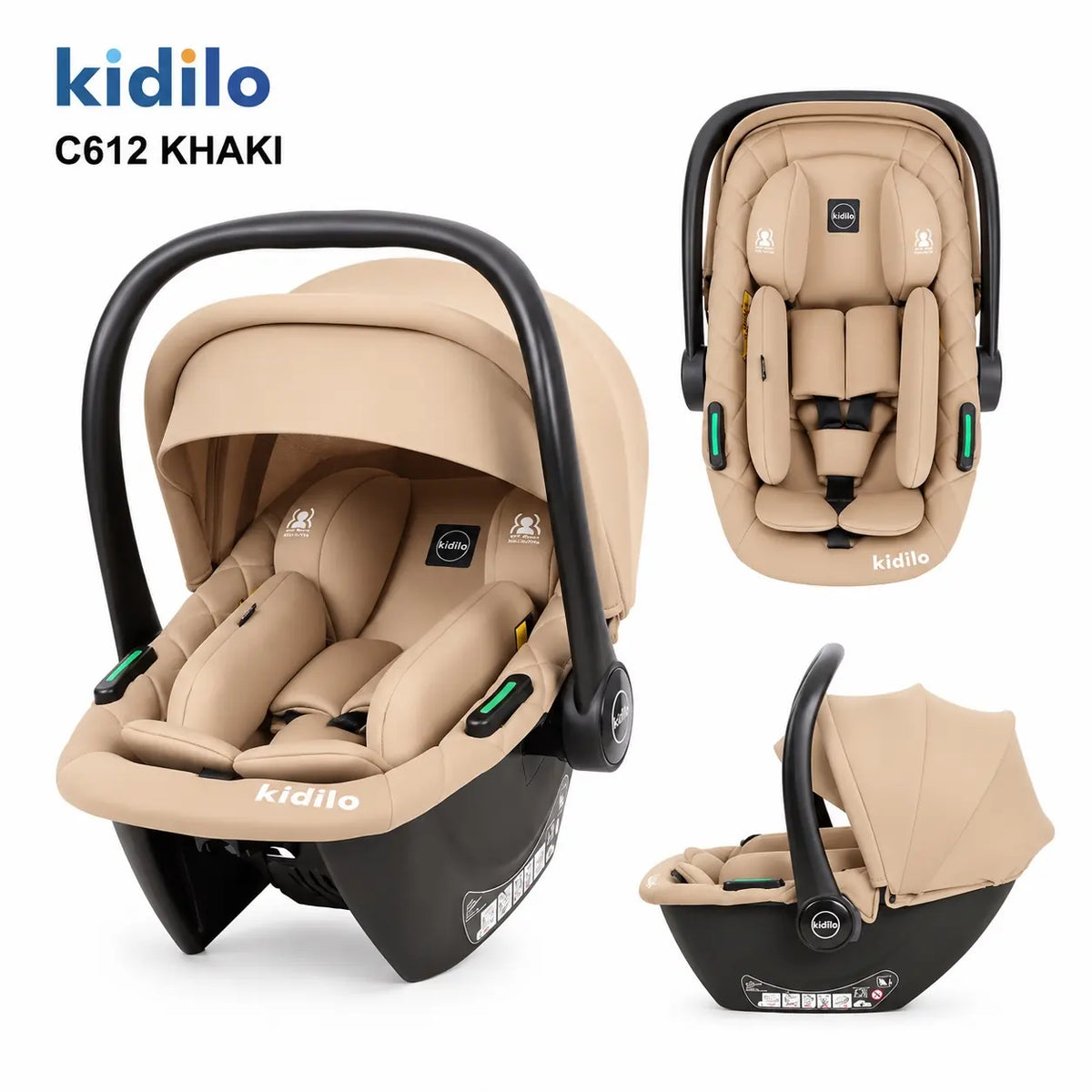 Kidilo C612 Khaki Baby Carry Cot and Infant Car Seat Multiple Views
