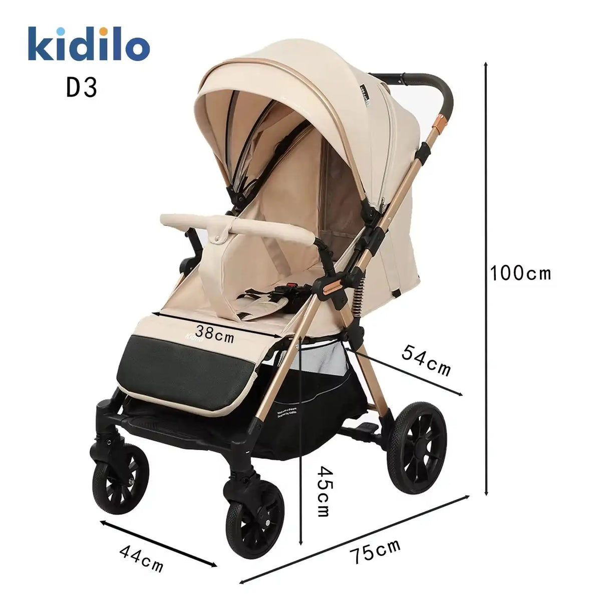 Kidilo D3 Foldable Baby Stroller Product Size and Dimensions for Babies 0 to 3 Years