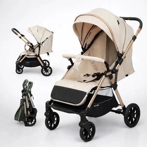 Kidilo D3 Foldable Baby Stroller in Beige with Protective Canopy and Spacious Storage Basket