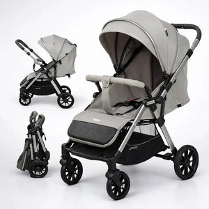 Kidilo D3 Baby Stroller in Grey with Compact Foldable Design Safety Harness and Canopy