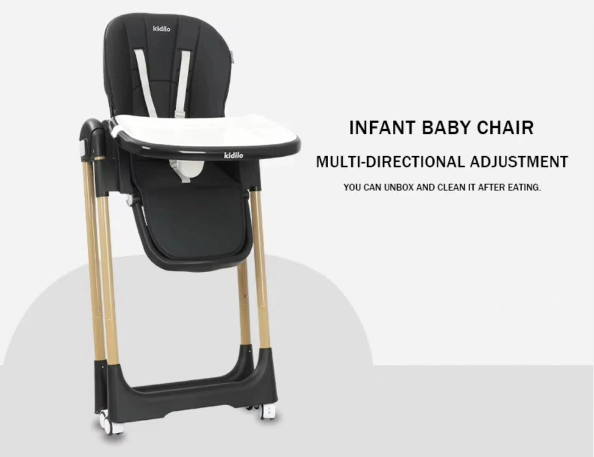 Kidilo DC01 baby high chair showing reclining seat position
