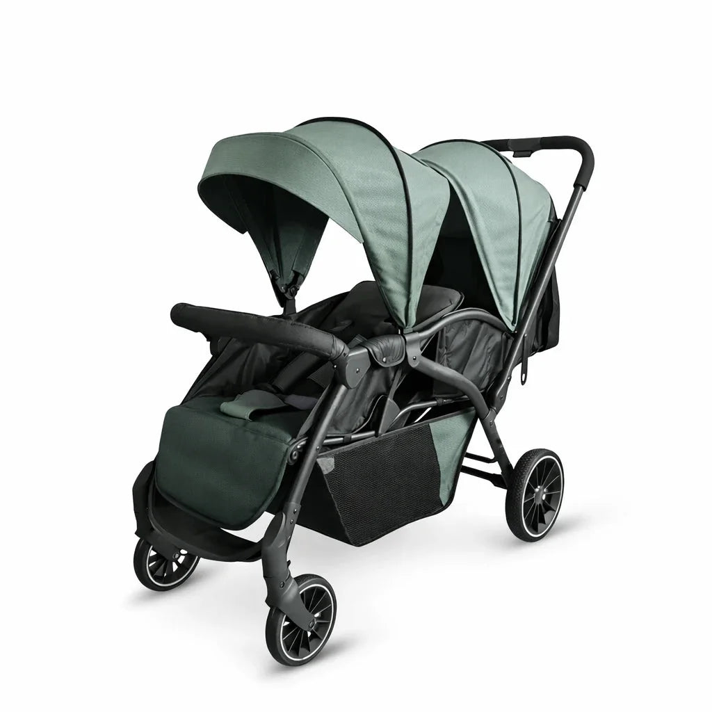 Kidilo LB200 Twin Baby Stroller in Green with Adjustable Canopies and EVA Wheels