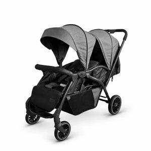 Kidilo LB200 Twin Baby Stroller in Grey with Double Seats and Shock Absorbing Wheels