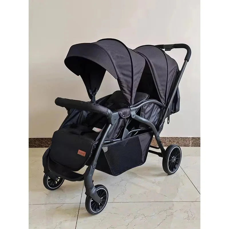 Kidilo LB200 Dark Grey Twin Baby Stroller with Spacious Double Seating