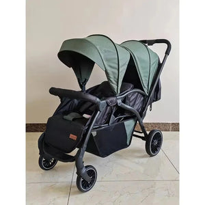 Kidilo LB200 Green Twin Baby Stroller with Adjustable Seats and Large Canopies