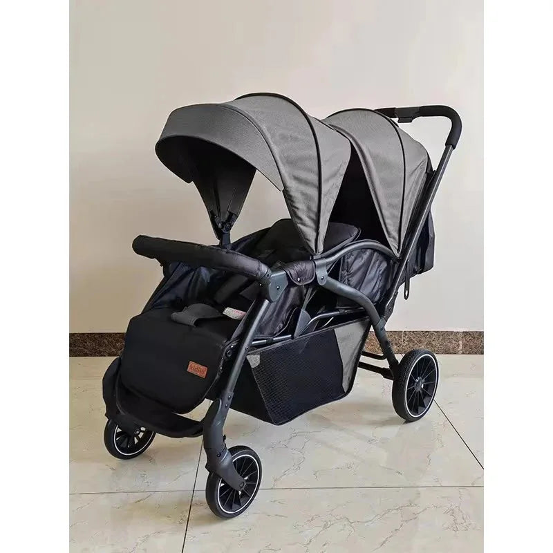 Kidilo LB200 Grey Double Baby Stroller with Comfortable Sit and Lie Seats