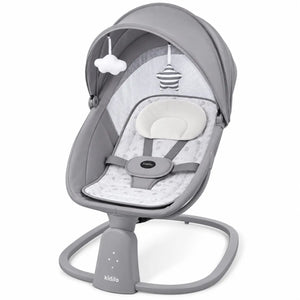 Kidilo Grey Baby Electric Swing with Canopy, Safety Harness and Hanging Toys