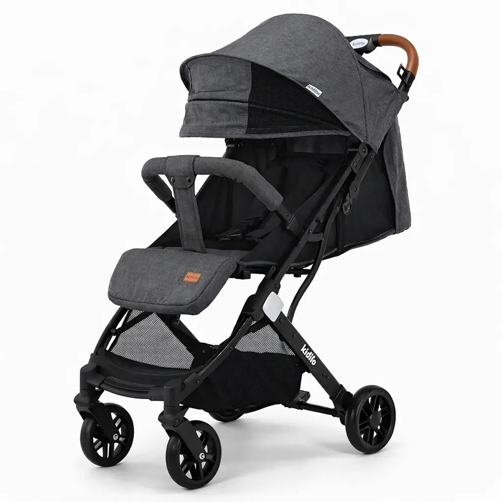Kidilo K8 Foldable Baby Stroller in Grey with Adjustable Canopy and Compact Travel Design