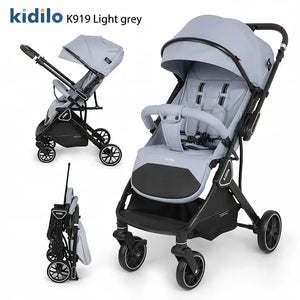 Kidilo K919 Foldable Baby Stroller in Light Grey with Comfortable Seat and Travel Friendly Design