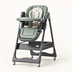 Green Kidilo KD505 baby high chair with dining tray, footrest and storage basket.
