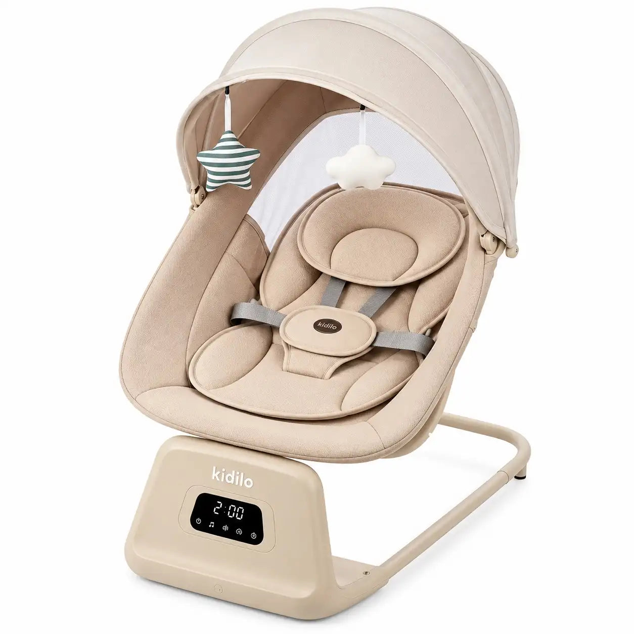 Kidilo RC002 electric baby swing beige with padded seat and canopy