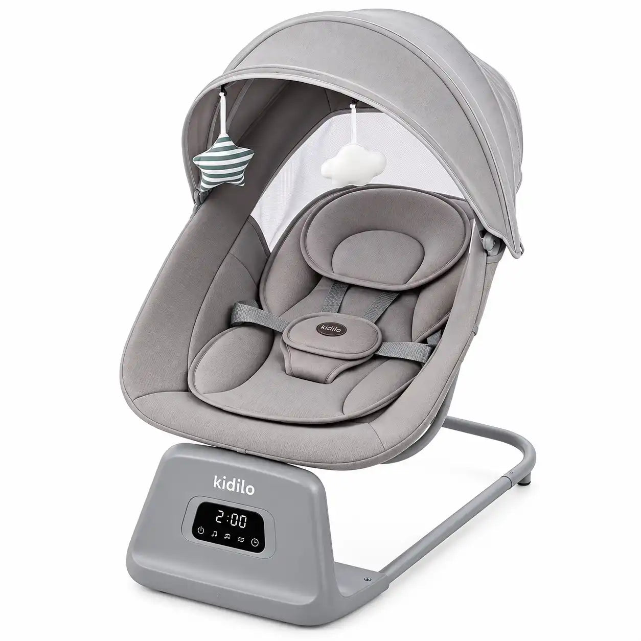 Kidilo RC002 grey electric baby swing with 5-point safety harness