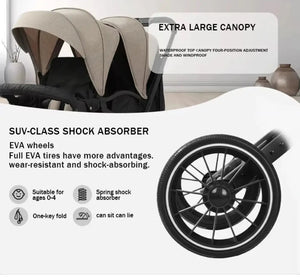 Kidilo LB200 Twin Baby Stroller with Shock Absorbing EVA Wheels for Smooth Movement