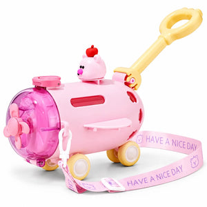 Kids Airplane Water Bottle 550ml Pink with Straw, Push Handle and Shoulder Strap