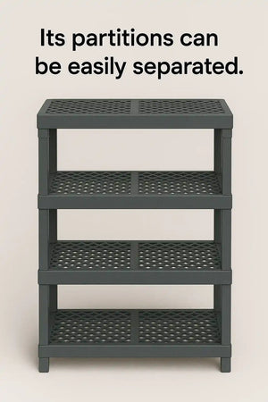 Kids portable wardrobe showing three separate storage shelves