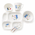 Kids feeding tableware set with blue bear design plate bowls cup spoon and fork