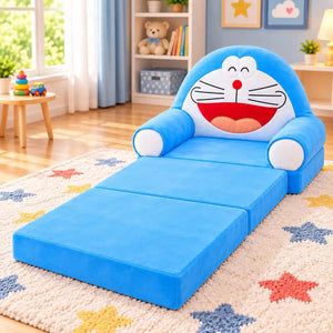 2-in-1 Kids Plush Sofa Cum Bed Blue Cartoon Character Unfolded Bed View